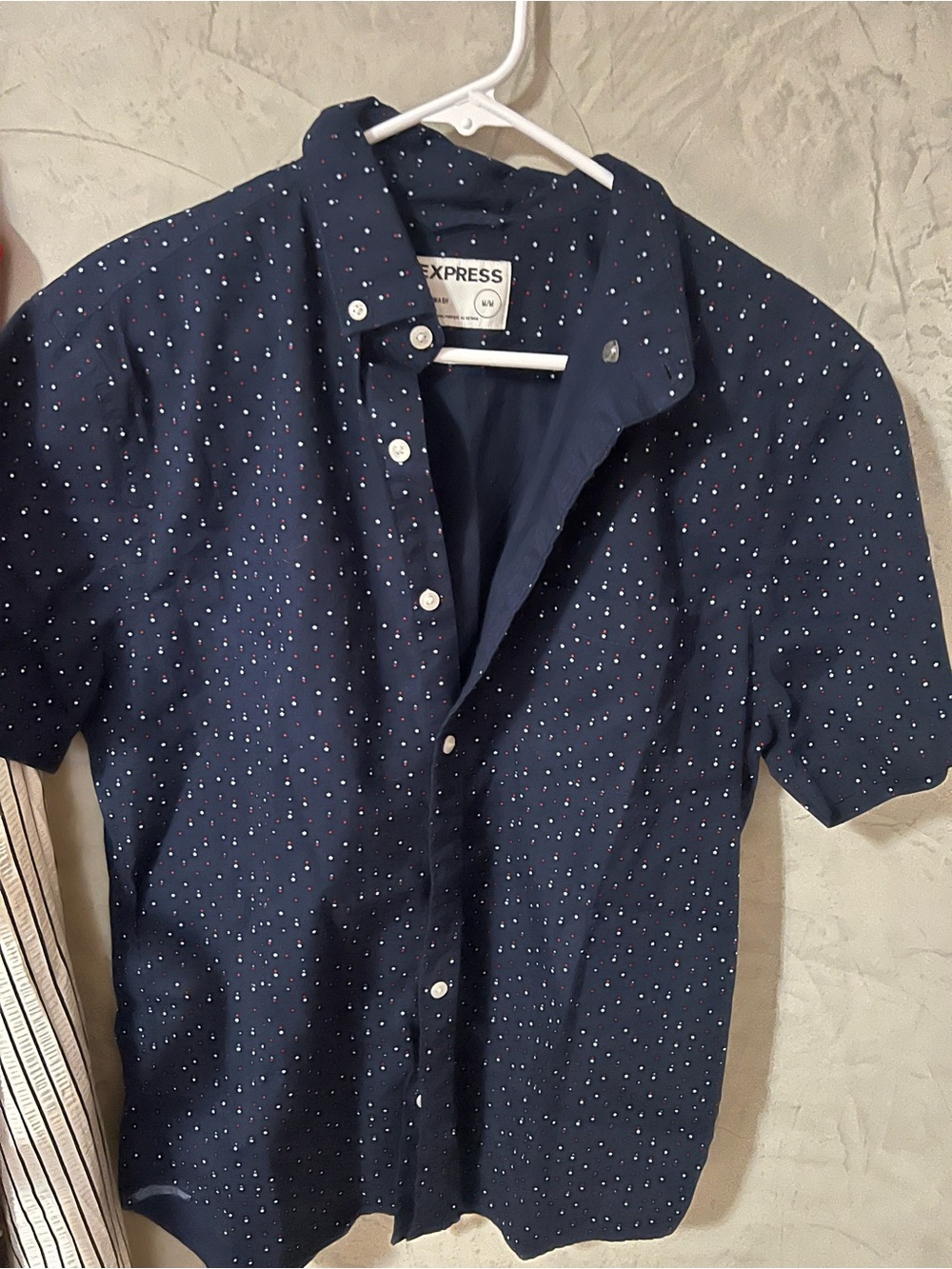 Express Navy Short-Sleeve Shirt with Micro Dot Print